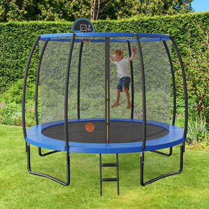 12 Ft Blue Trampoline | Basketball Hoop & Enclosure Net
