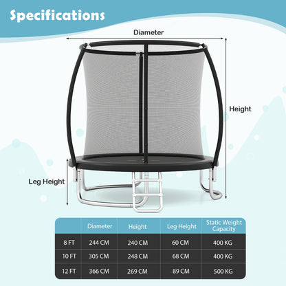 Black Heavy-Duty Outdoor Trampoline | High Bounce & Stability