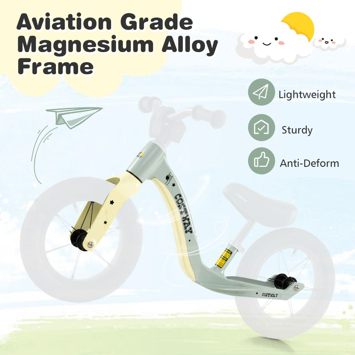12 Inch Balance Bike | Adjustable Seat & Rotatable Handlebar Green