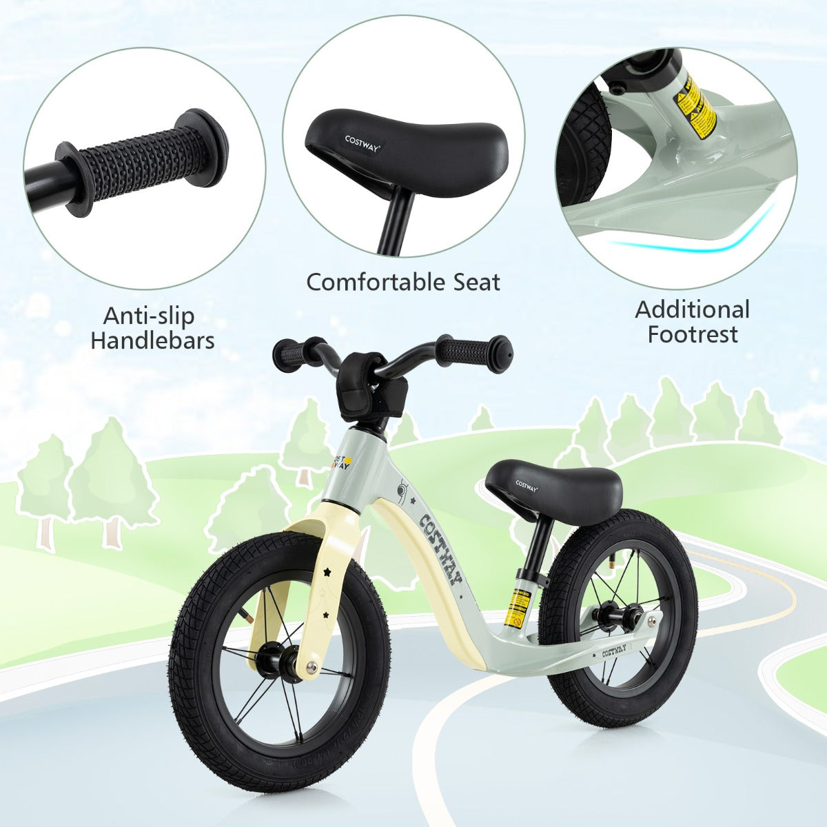 12 Inch Balance Bike | Adjustable Seat & Rotatable Handlebar Green