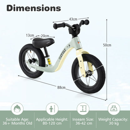 12 Inch Balance Bike | Adjustable Seat & Rotatable Handlebar Green