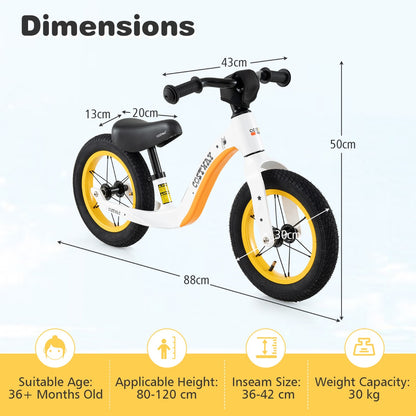 12 Inch Balance Bike | Adjustable White Magnesium Alloy Frame