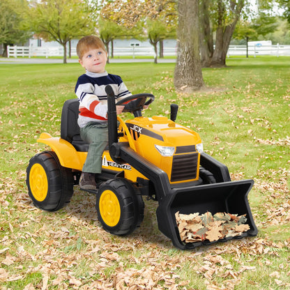 Kids 12V Electric Excavator Ride-On Toy with Remote Control, ideal for indoor/outdoor play.
