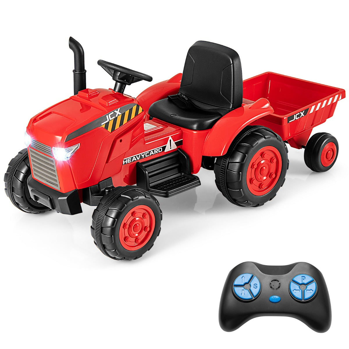 12V Ride-On Tractor for kids 3-8 with trailer and remote control, perfect for imaginative play.