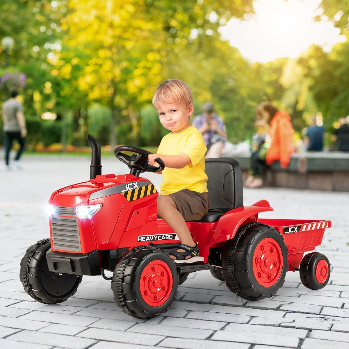Kids 12V Ride-On Tractor with Trailer and Remote Control - Ages 3-8, outdoor fun play.