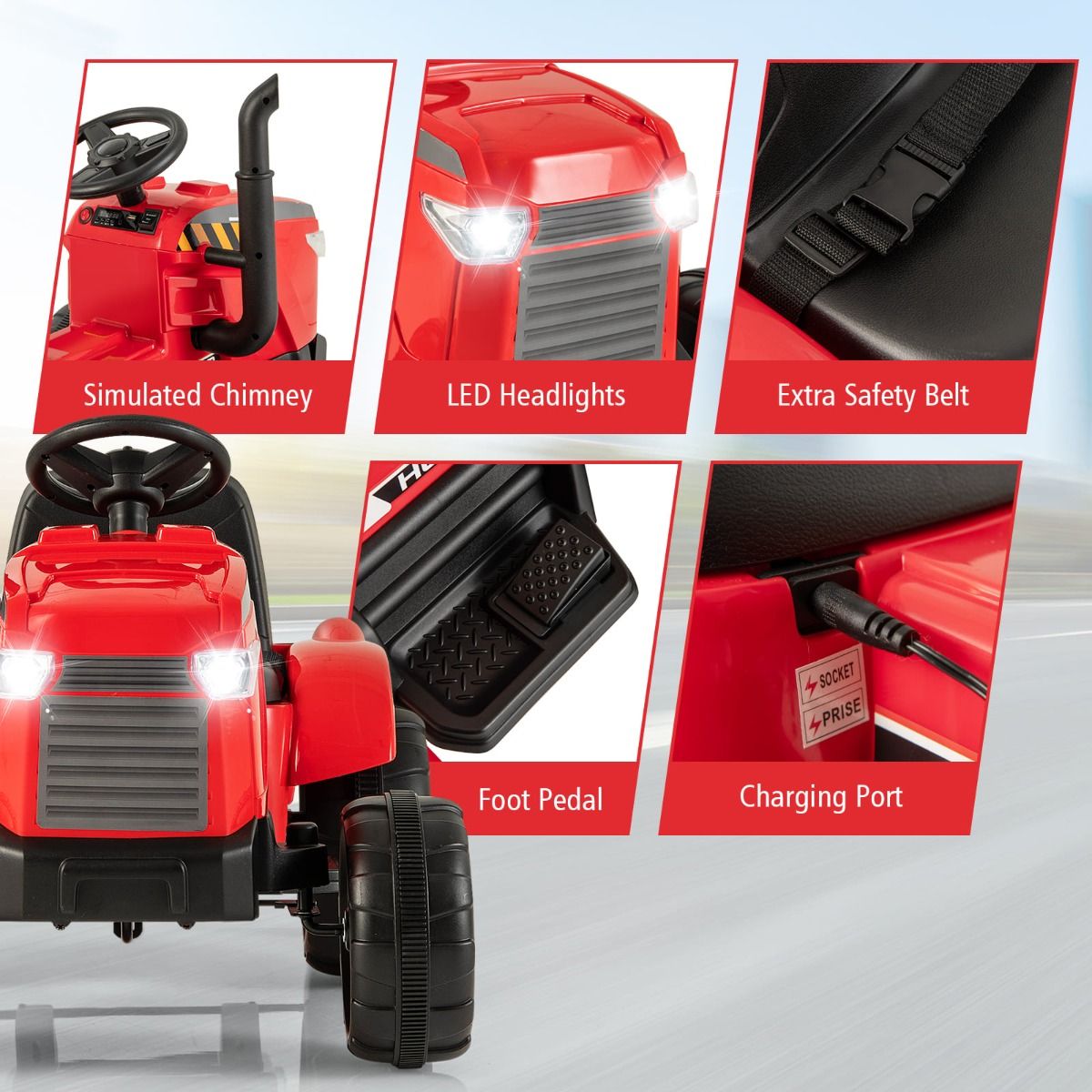 Kids 12V Ride-On Tractor with Trailer and Remote control for ages 3-8, perfect for imaginative play.