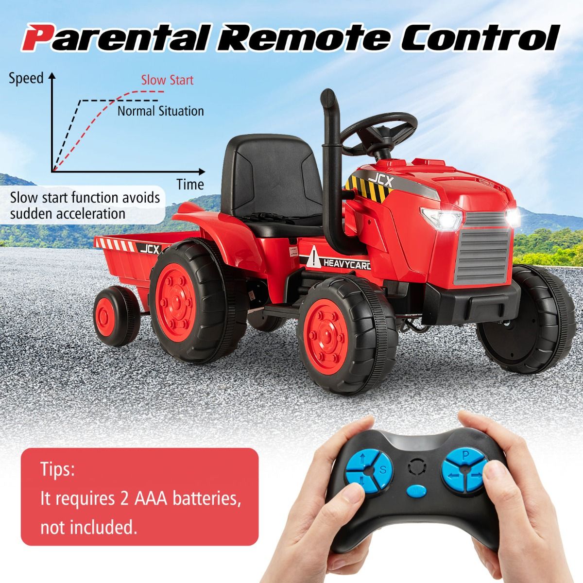 Kids 12V Ride-On Tractor with Trailer and Remote Control for Ages 3-8 - Fun and versatile outdoor toy.