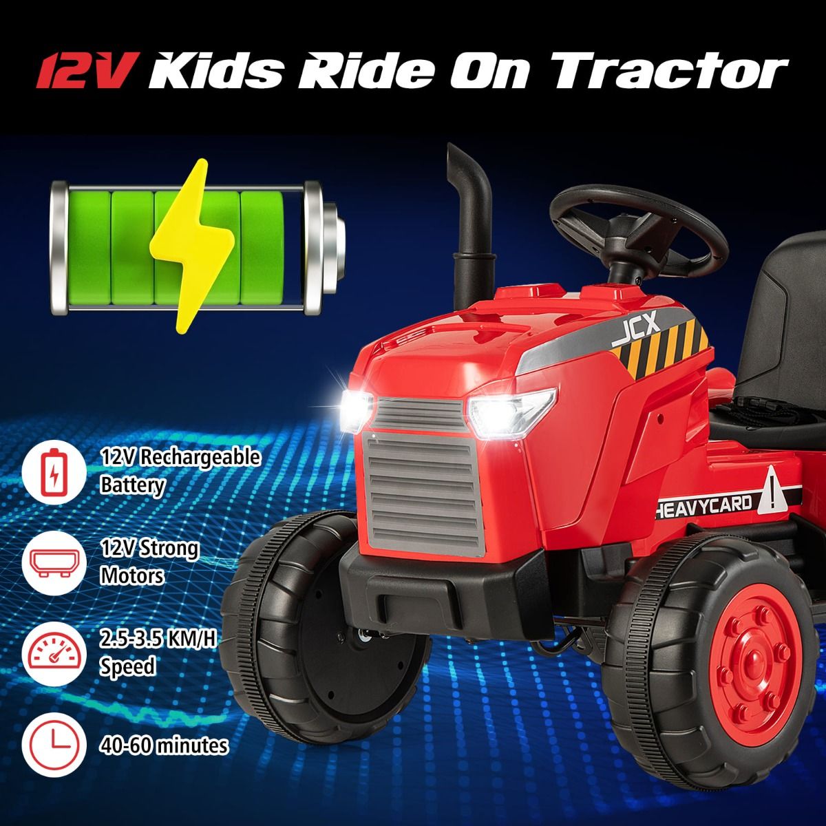 Kids 12V Ride-On Tractor with Trailer and Remote, ideal for ages 3-8, fun playtime at home.