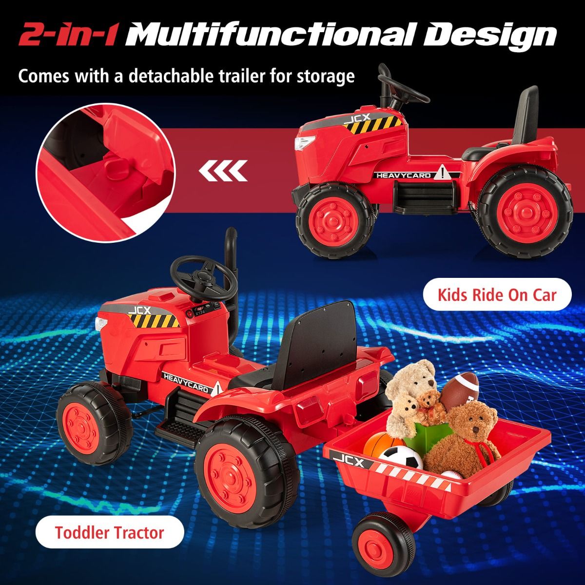 Kids 12V Ride-On Tractor with Trailer and Remote Control for Ages 3-8, Home Fun
