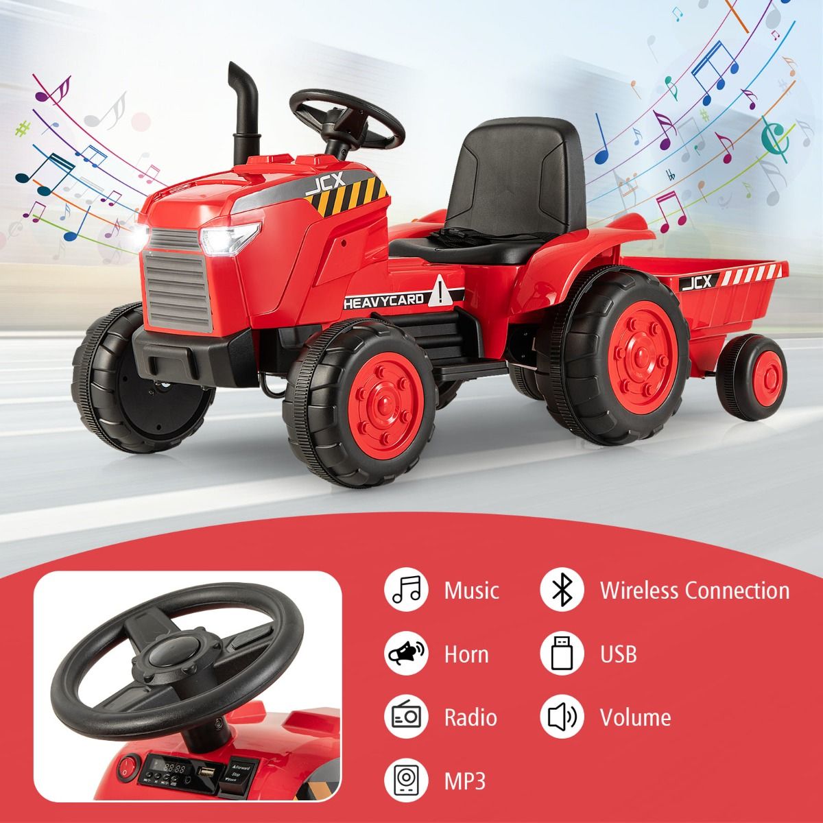Kids 12V Ride-On Tractor w/ Trailer and Remote - Ages 3-8 | Premium toy vehicle for young childrens outdoor play.