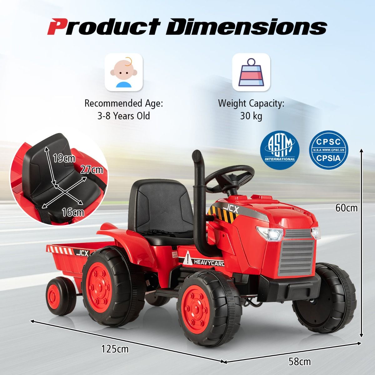 Kids 12V Ride-On Tractor w/ Trailer and Remote - Ages 3-8, perfect for outdoor fun.