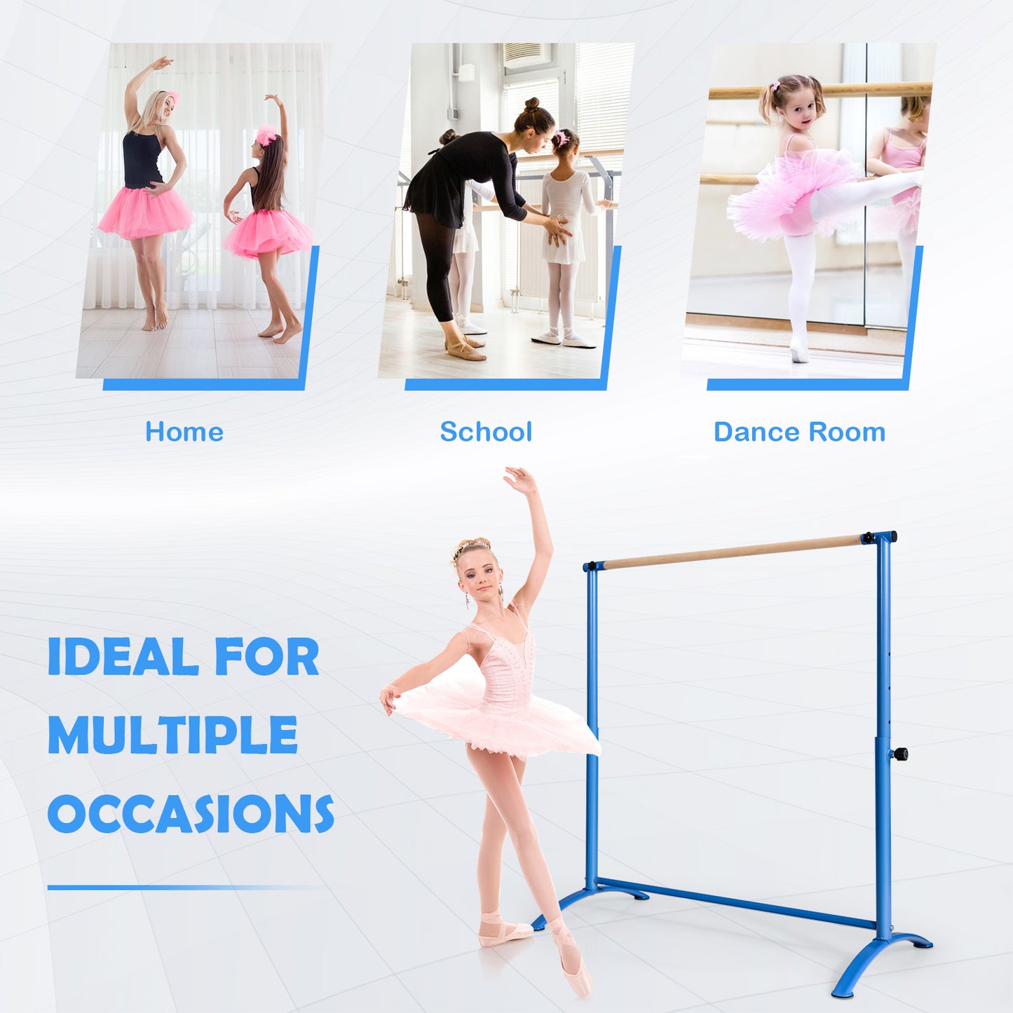130cm Blue Ballet Barre | 4 Height Adjustable Dance Bar