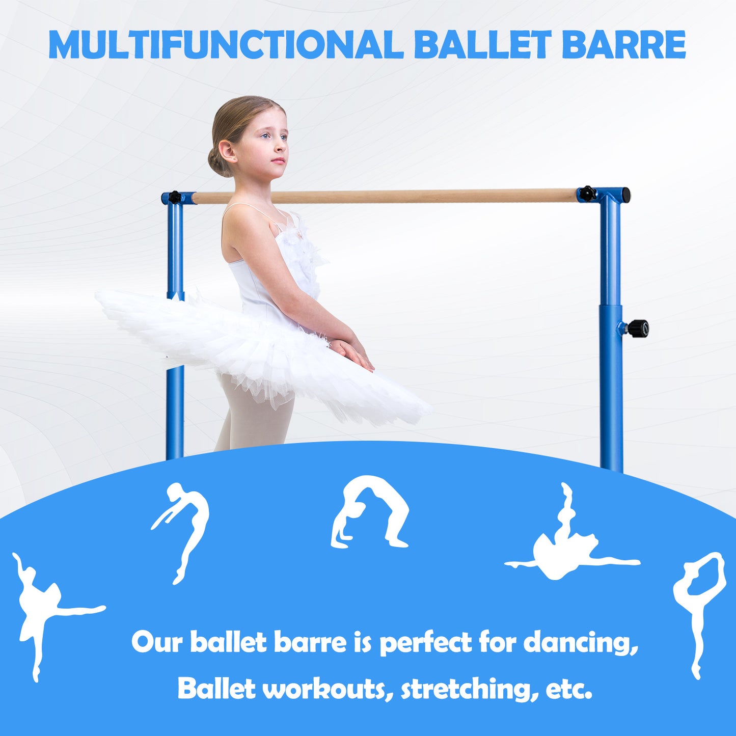 130cm Blue Ballet Barre | 4 Height Adjustable Dance Bar