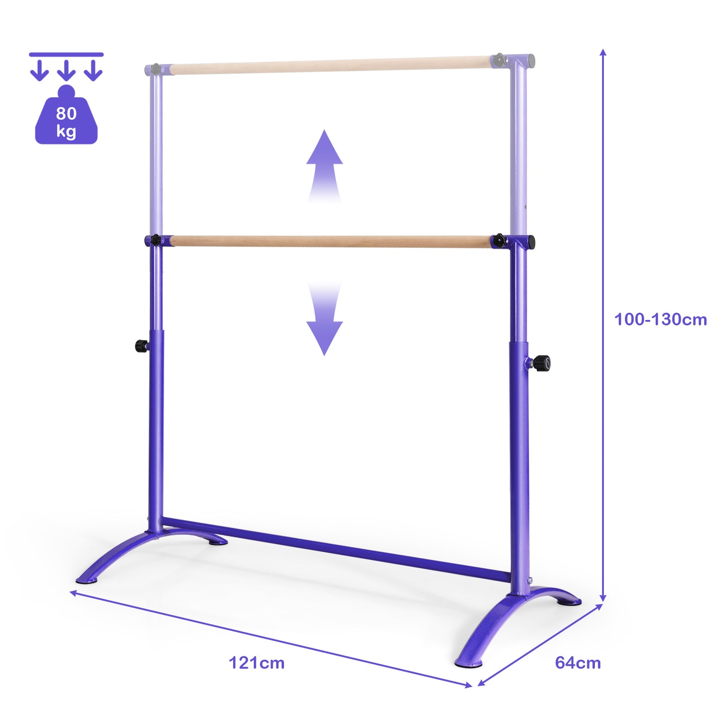 130cm Purple Ballet Barre | 4 Height Adjustable Beech Wood Bar