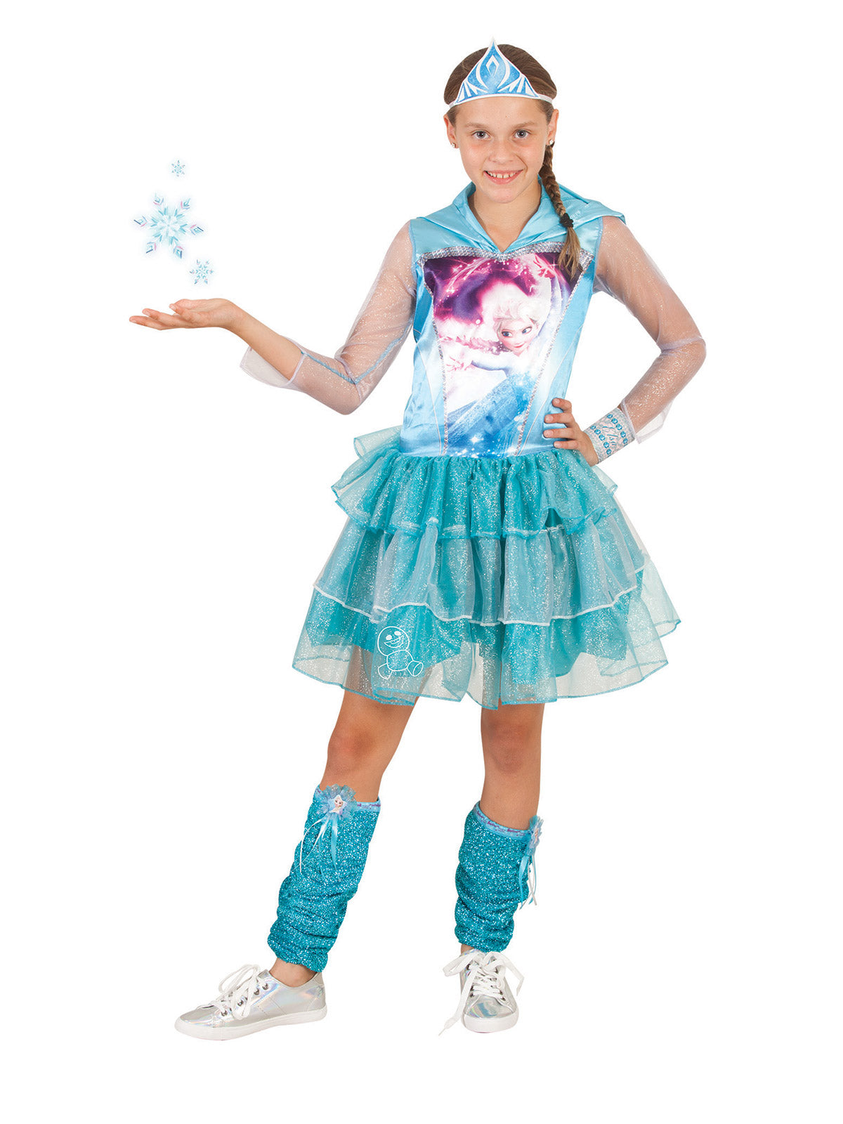 Girls Elsa Frozen Disney Princess costume dress with hood for imaginative play at home.