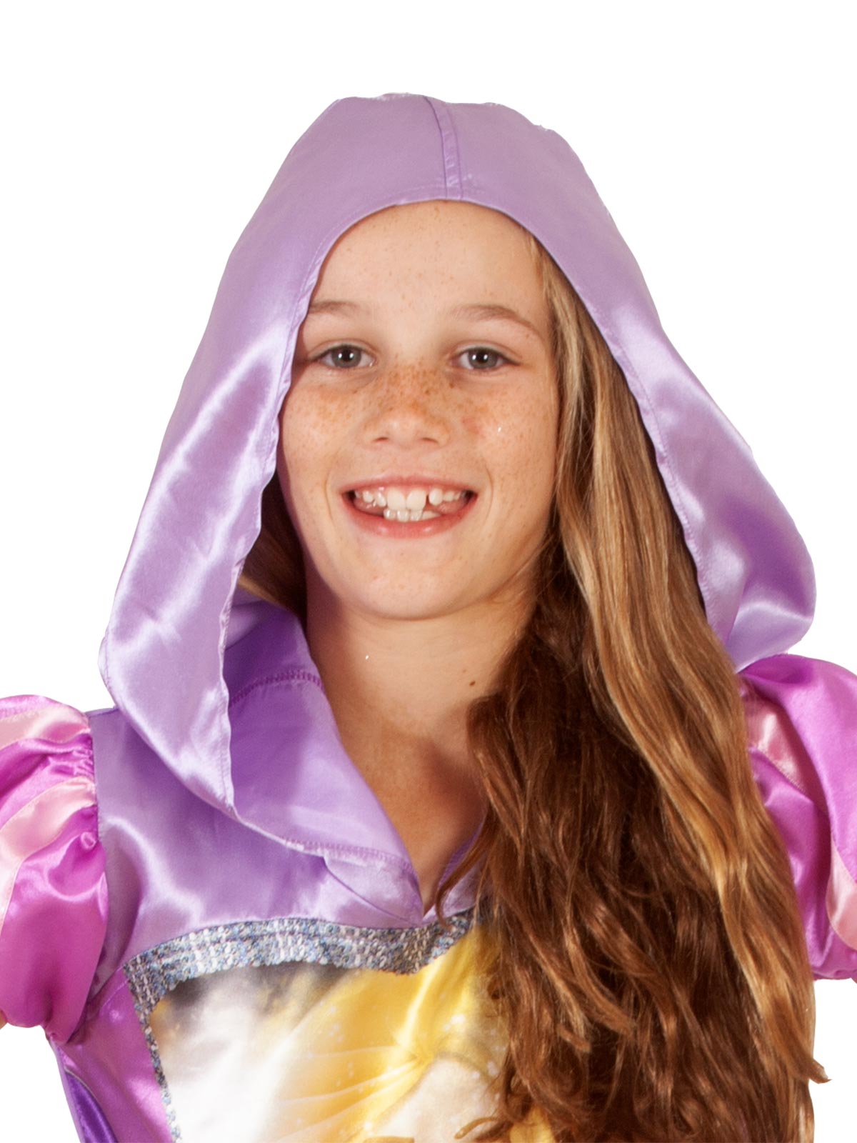 Disney Princess Rapunzel hooded dress costume for kids, perfect for imaginative play at home.