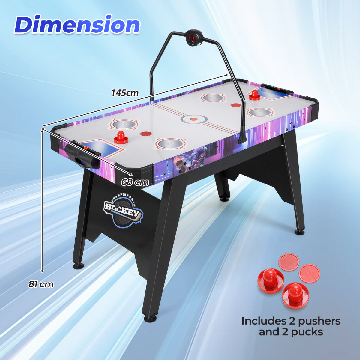 145cm Air Hockey Table | 12V Motor LED Scoreboard Black