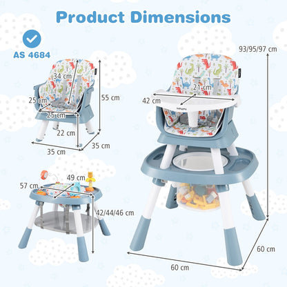 15 In 1 Blue High Chair | Adjustable Height & Removable Tray