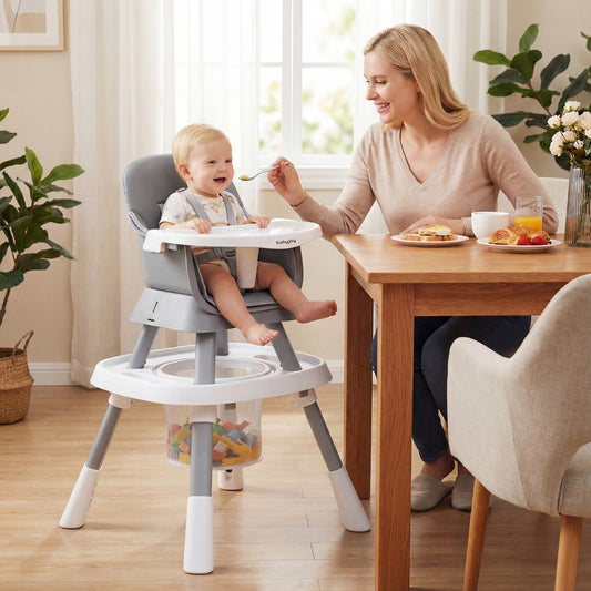 15 In 1 Grey Convertible High Chair | Adjustable Tray & Harness