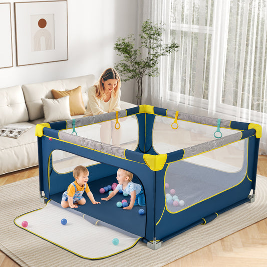 Blue Baby Playpen 150x150cm | Mesh View Zip Gate & Balls