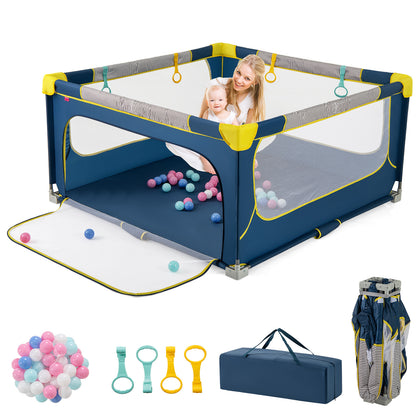 Blue Baby Playpen 150x150cm | Mesh View Zip Gate & Balls