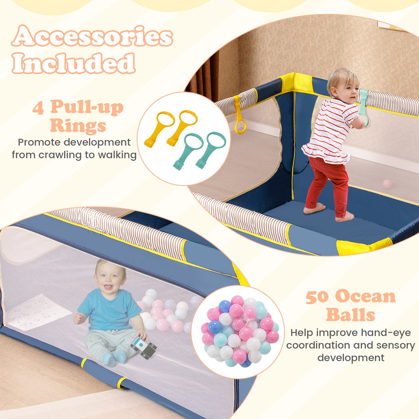 Blue Baby Playpen 150x150cm | Mesh View Zip Gate & Balls