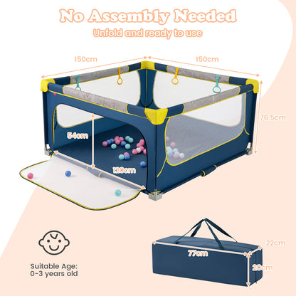 Blue Baby Playpen 150x150cm | Mesh View Zip Gate & Balls