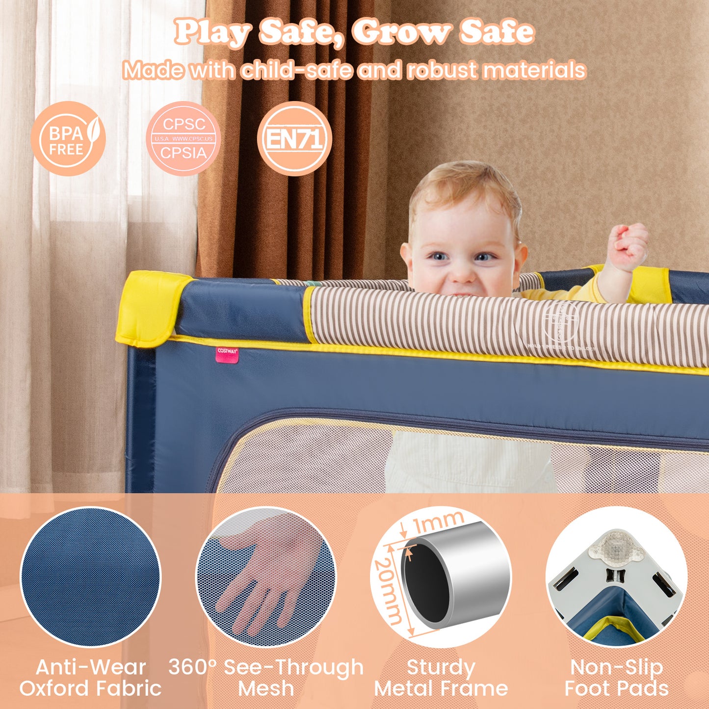 Blue Baby Playpen 150x150cm | Mesh View Zip Gate & Balls