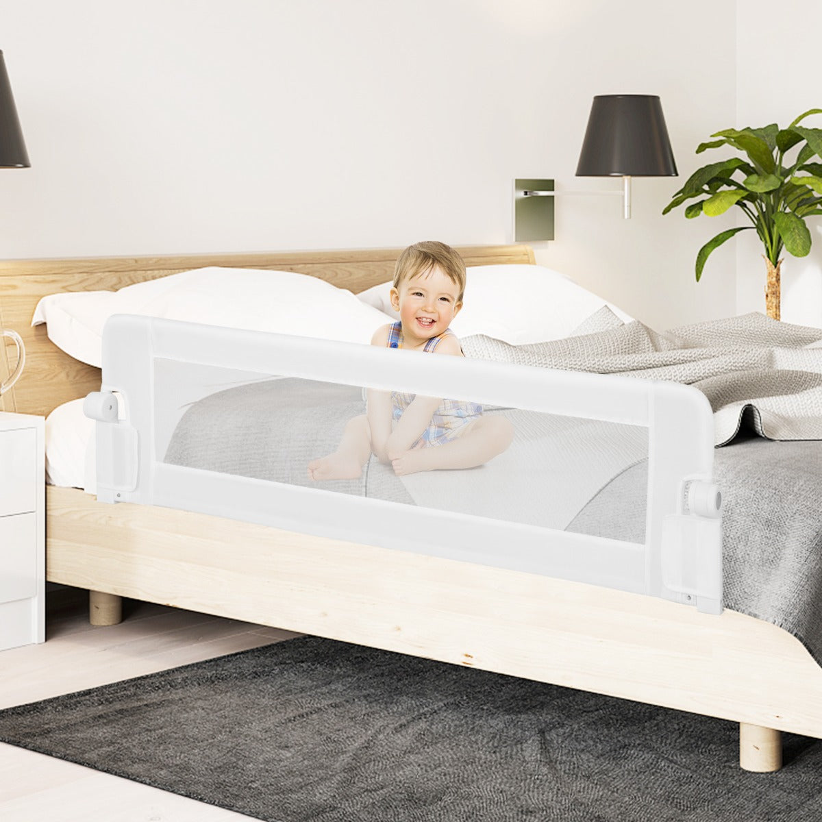 Foldable 152cm baby bed rail for safe toddler sleep guard at home.