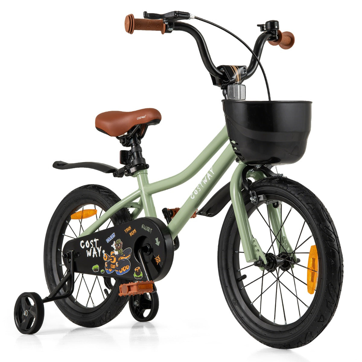 Costway 36 cm &amp; 40 cm &amp; 46 cm Adjustable Kids Bike with Training Wheels-Green-16 inches