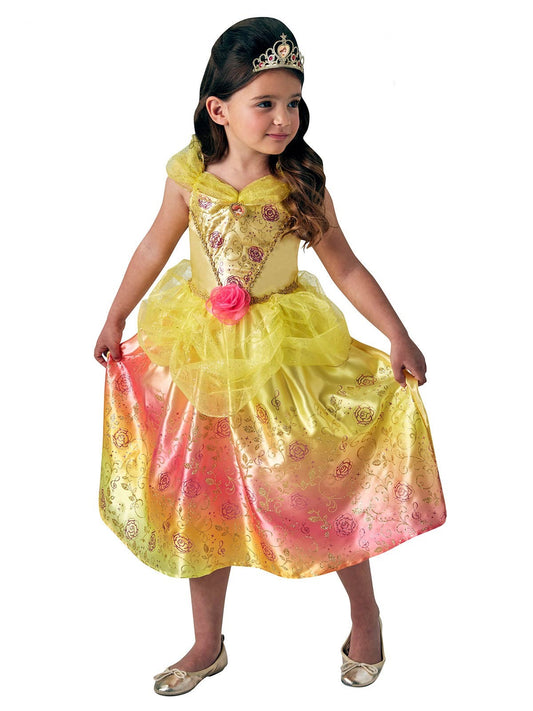 Disney Princess Belle Rainbow Deluxe Costume with Tiara for Kids, perfect for dress-up play.