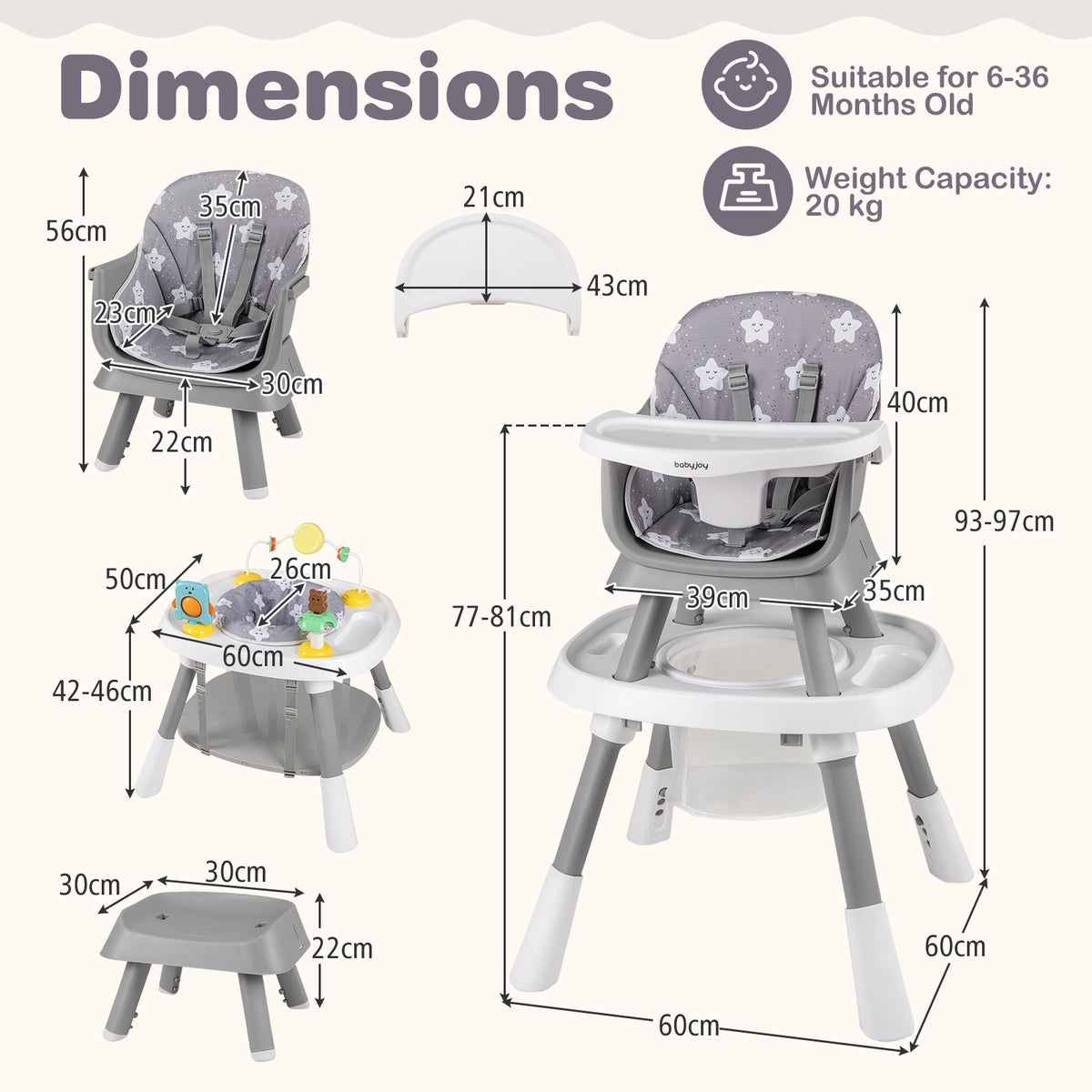 16-in-1 Convertible Baby High Chair for Toddlers | Grey