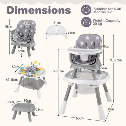 16-in-1 Convertible Baby High Chair for Toddlers | Grey