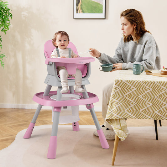 Costway 16-in-1 Convertible Baby High Chair for Babies and Toddlers-Pink