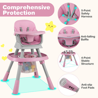 Pink 16-in-1 Convertible Baby High Chair | Grows With Your Child