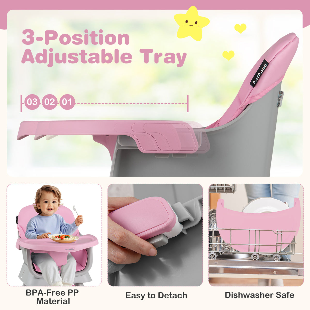 Pink 16-in-1 Convertible Baby High Chair | Grows With Your Child