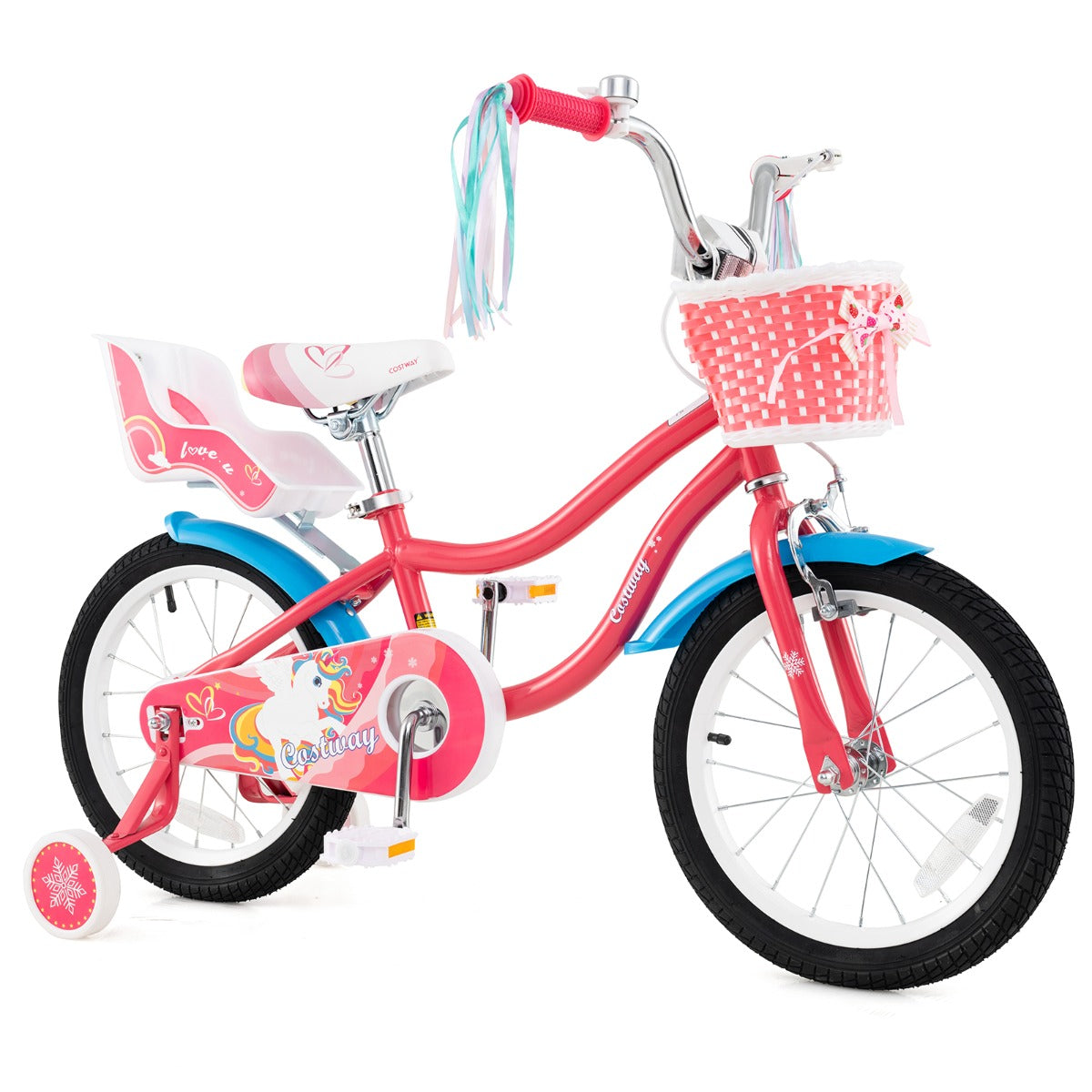 Costway 14 Inch Kids Bicycle with Training Wheels and Front Handbrake-Pink-16 inches