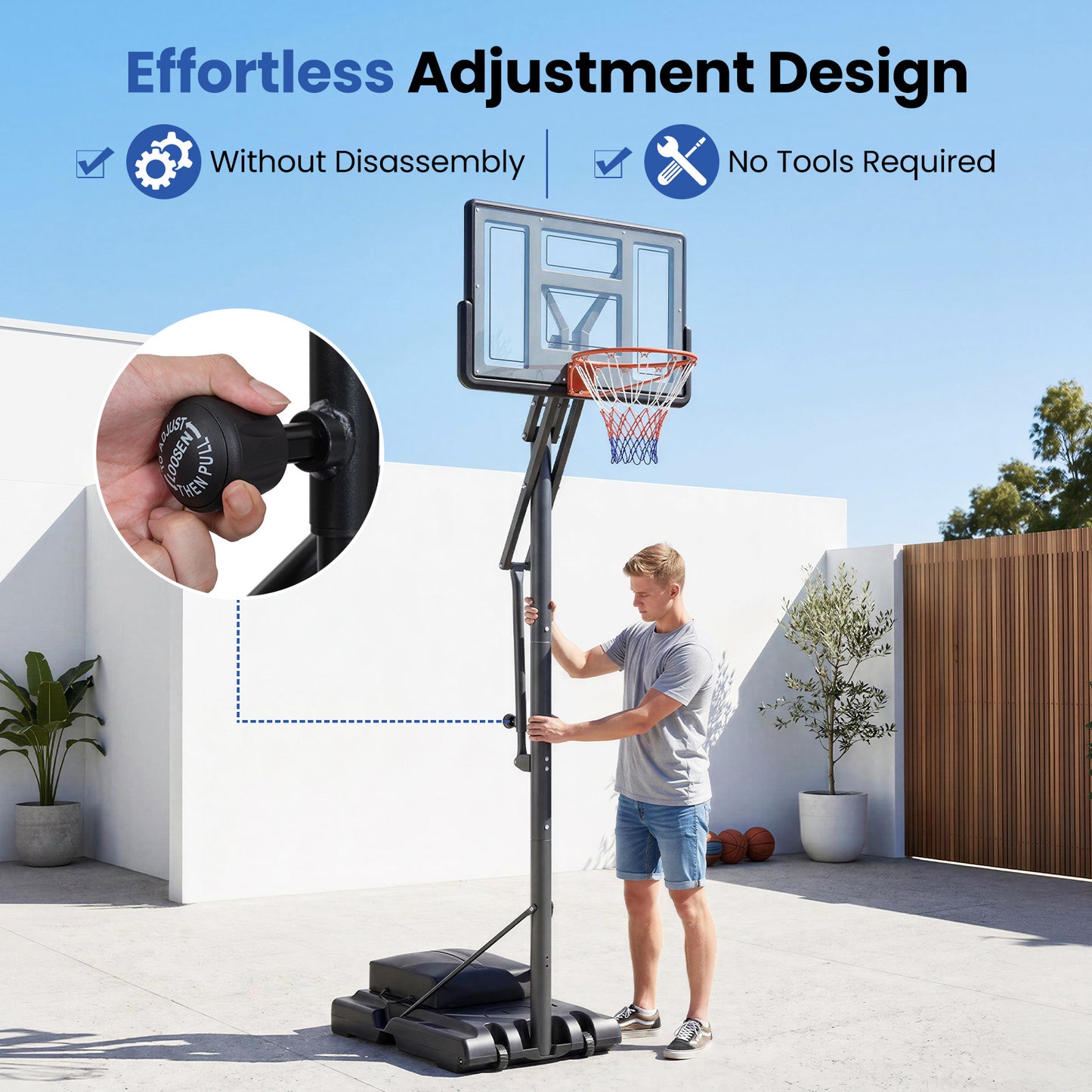 Black Portable Basketball Hoop | Adjustable 170-305 cm Height