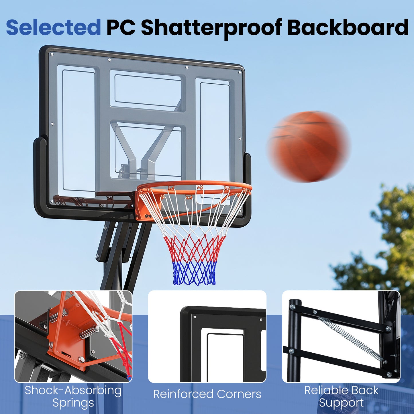 Black Portable Basketball Hoop | Adjustable 170-305 cm Height