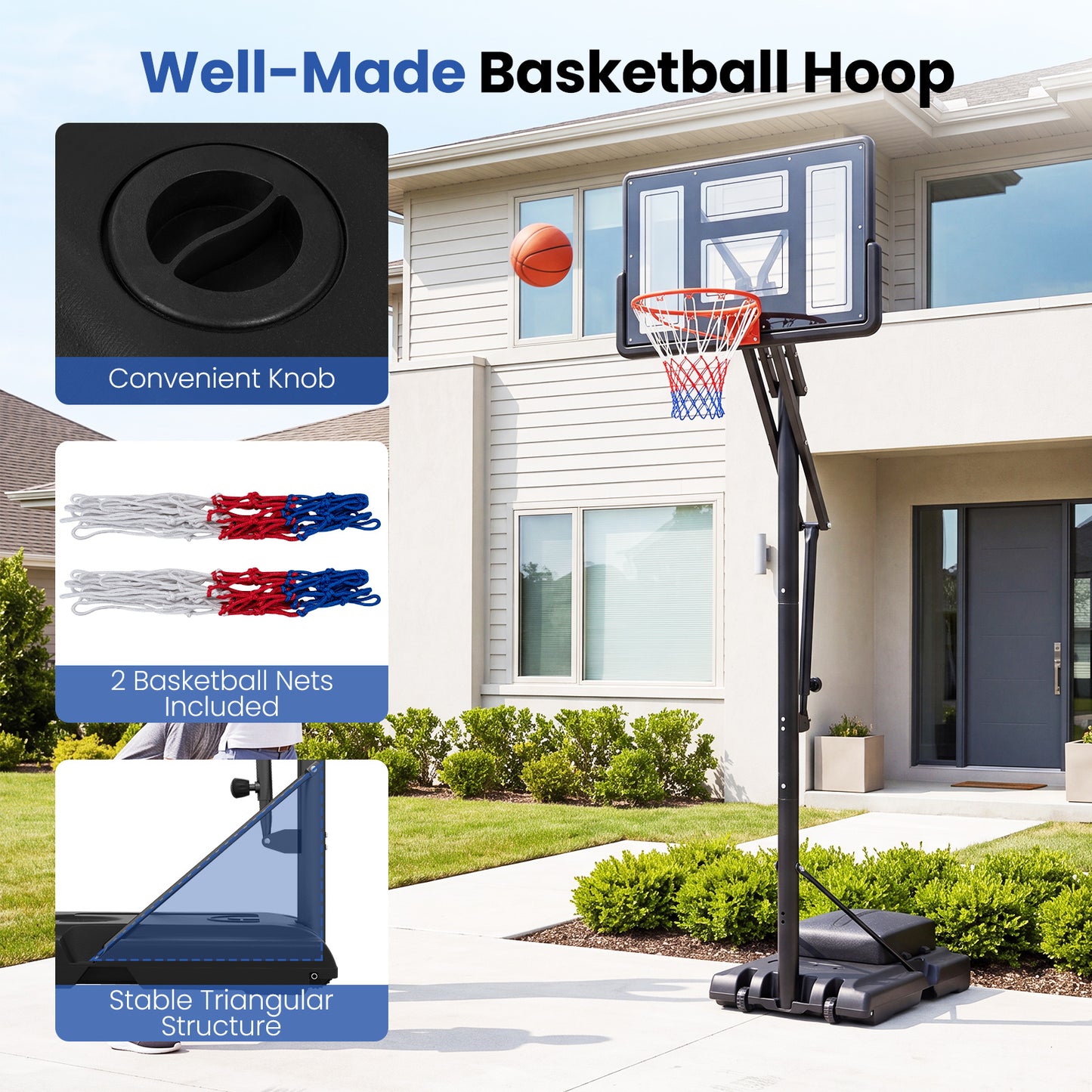 Black Portable Basketball Hoop | Adjustable 170-305 cm Height