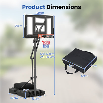 Black Portable Basketball Hoop | Adjustable 170-305 cm Height