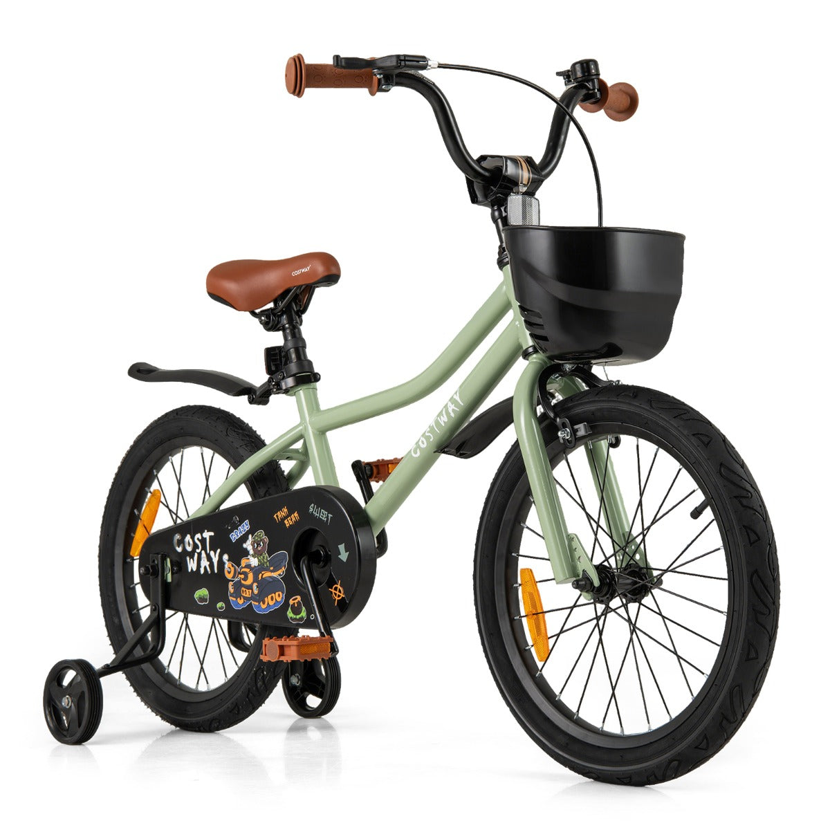 Costway 36 cm &amp; 40 cm &amp; 46 cm Adjustable Kids Bike with Training Wheels-Green-18 inches