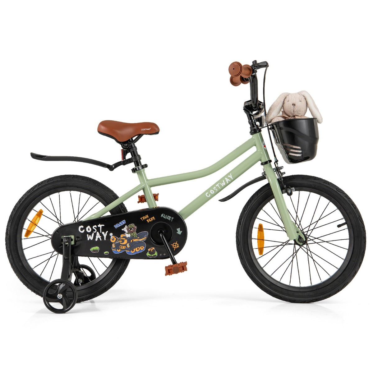 Kids Bike | Adjustable Green 18-Inch with Training Wheels