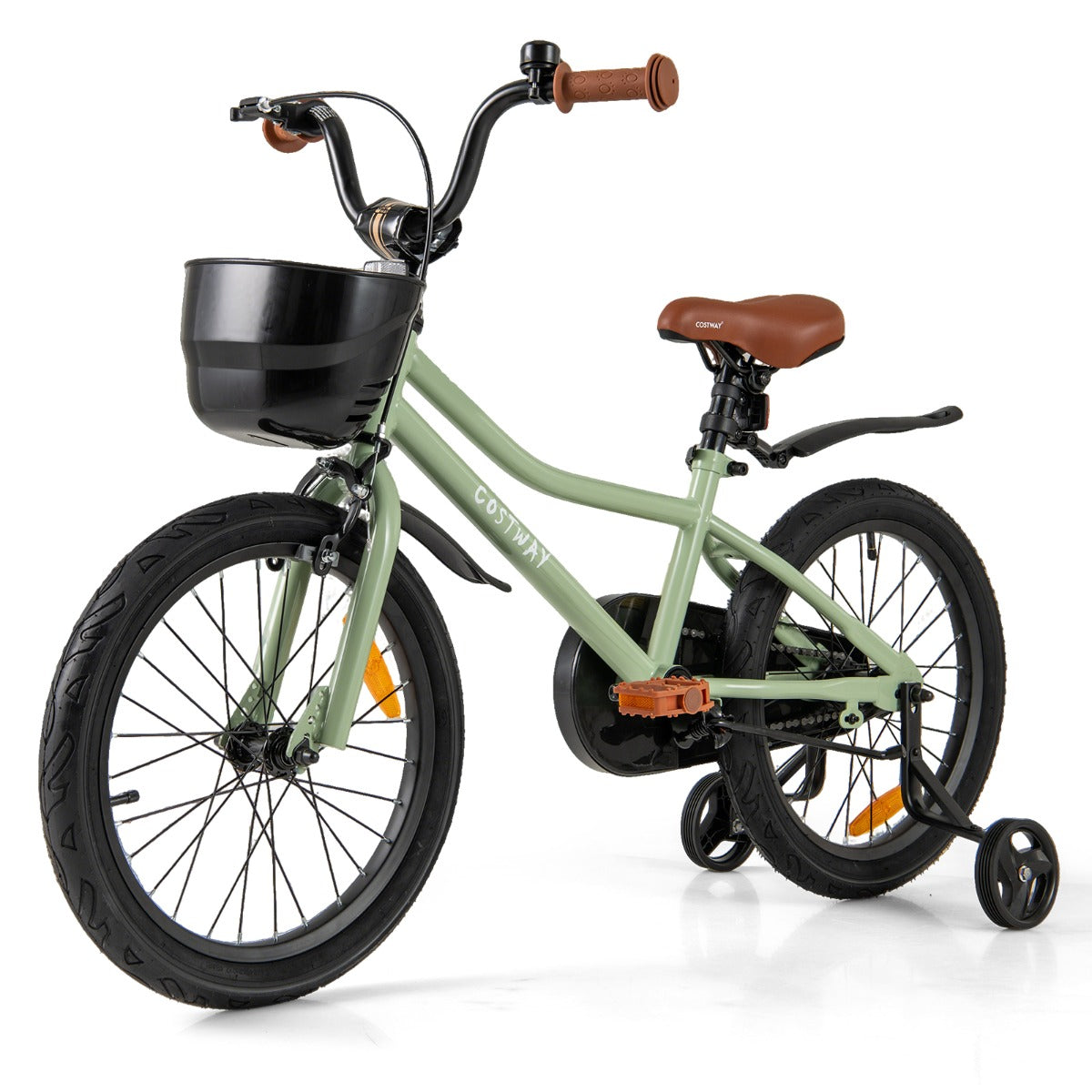 Kids Bike | Adjustable Green 18-Inch with Training Wheels