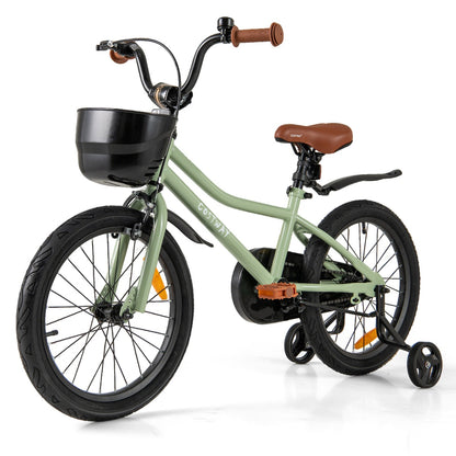 Kids Bike | Adjustable Green 18-Inch with Training Wheels