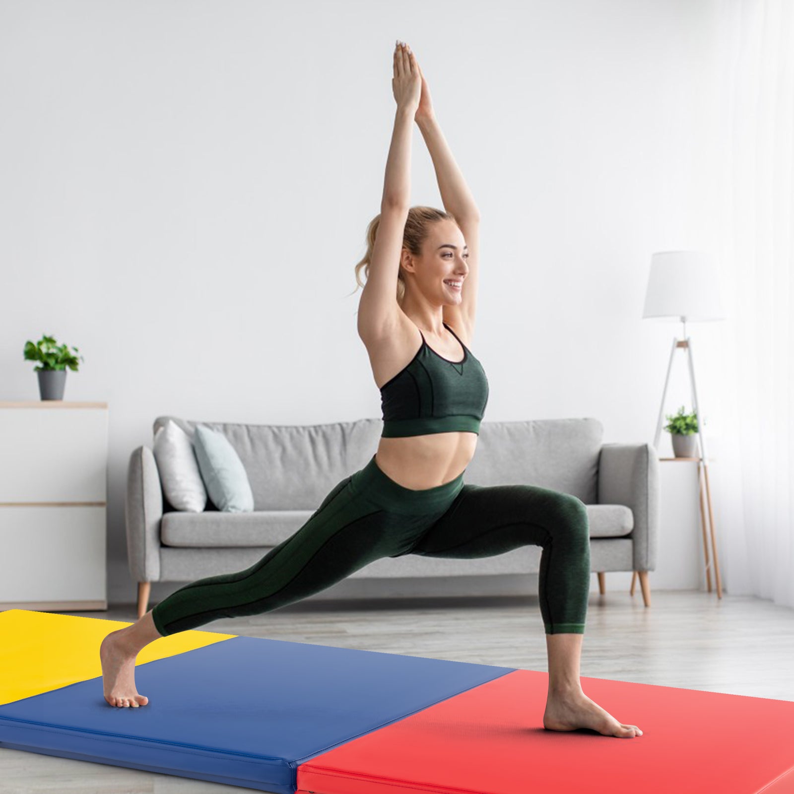 180 x 60 cm Portable 3-Fold Tumbling Mat with 2 Handles and Premium EPE Filler-Colourful