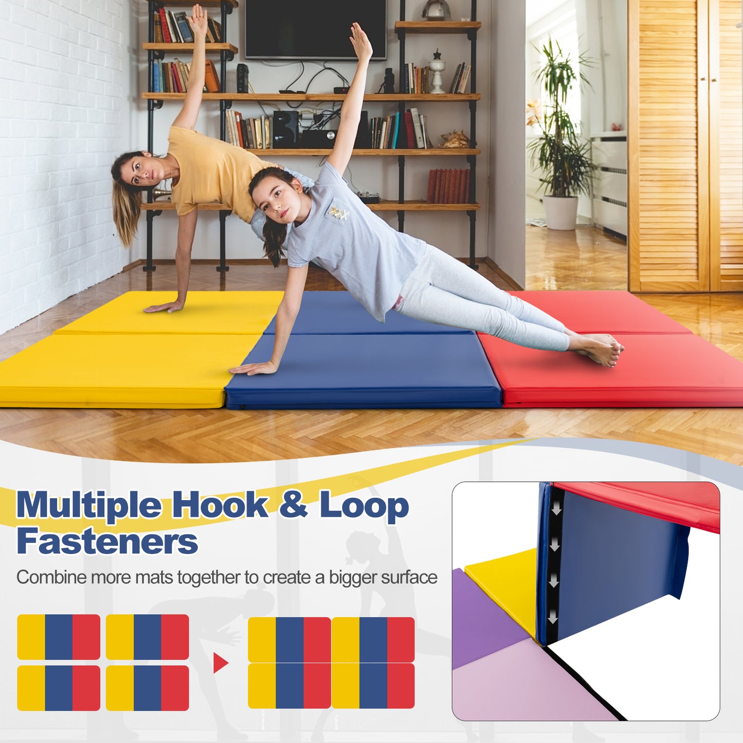 180x60cm Foldable Exercise Mat | Pink Purple Grey | 2 Handles