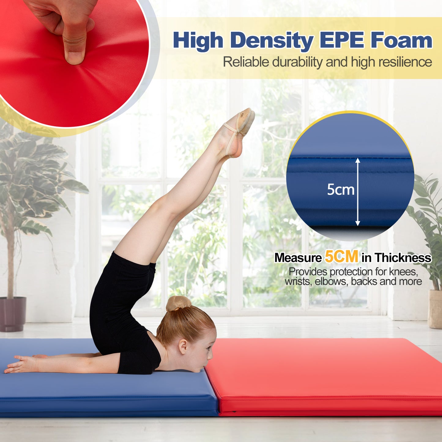 180x60cm Foldable Exercise Mat | Pink Purple Grey | 2 Handles