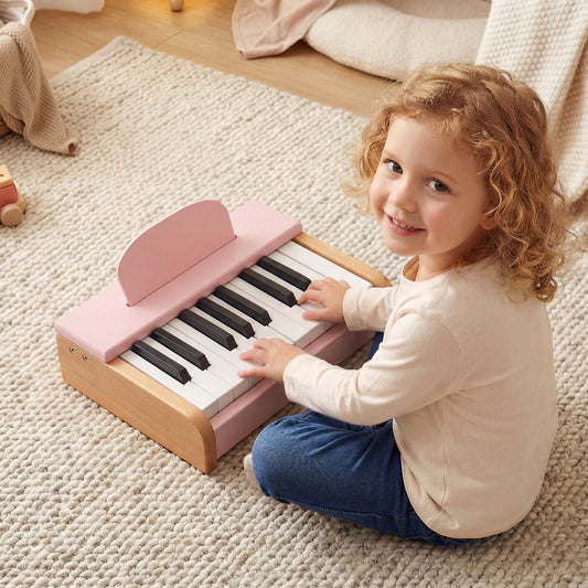 Pink Kids Piano Keyboard | 18 Keys Wooden Musical Toy