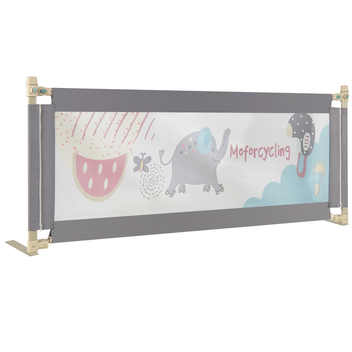 Costway 195 cm Mesh Bed Rail with Double Safety Locks & Height Adjustable for Toddlers-Dark Grey